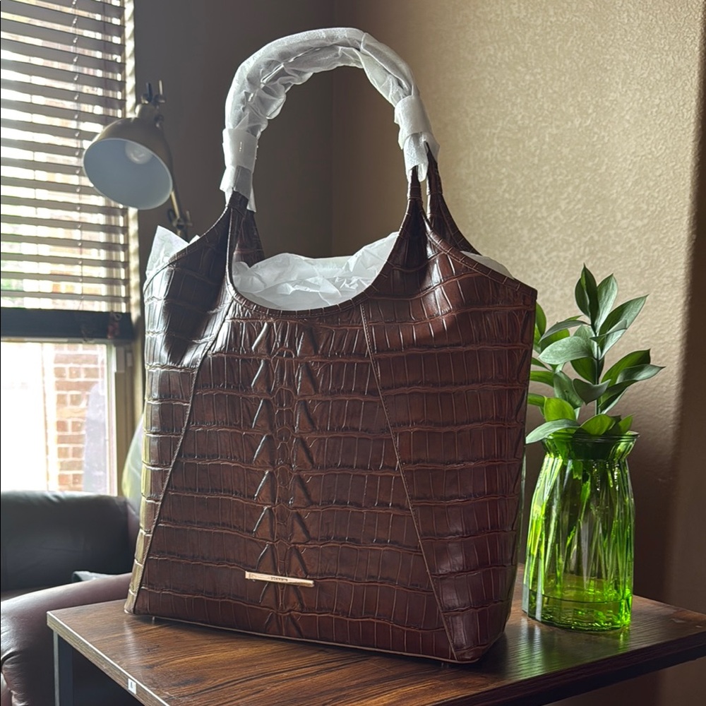 Elegant Brown Genuine Leather Tote Bag BRAHMIN